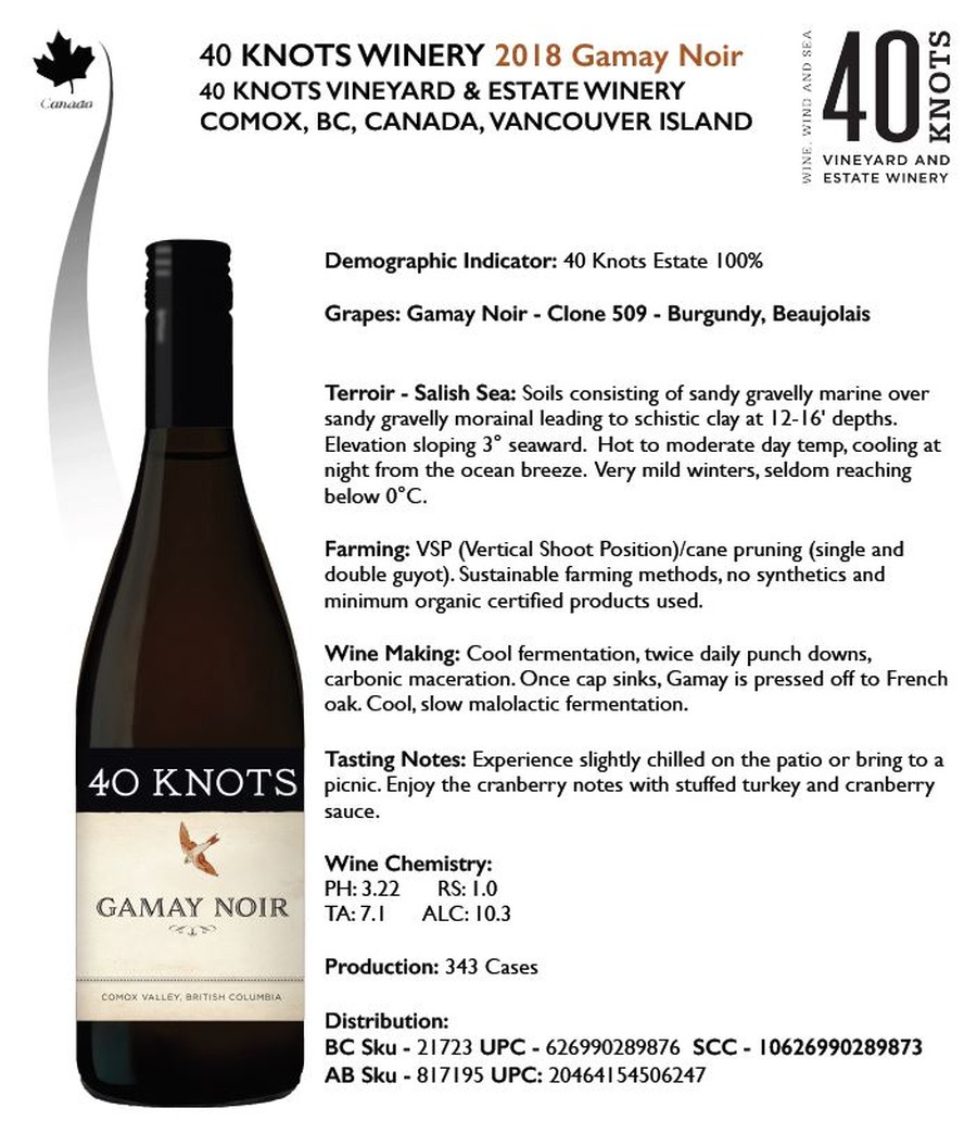 image of 40 Knots Gamay Noir wine info graphic
