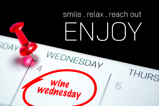Image of a calendar with wine Wednesday circled in red ink.