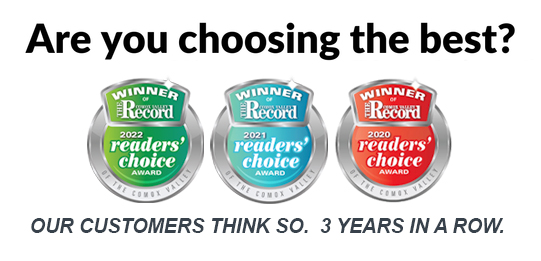 Image is three colourful 2020 to 2022 Readers Choice Award Badges