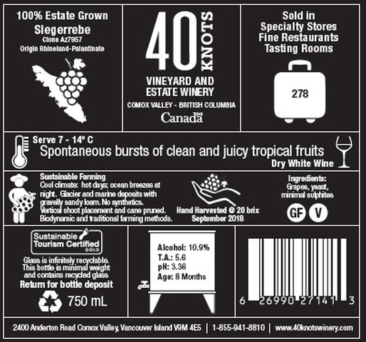image of back label of 40 Knots Sieg label.